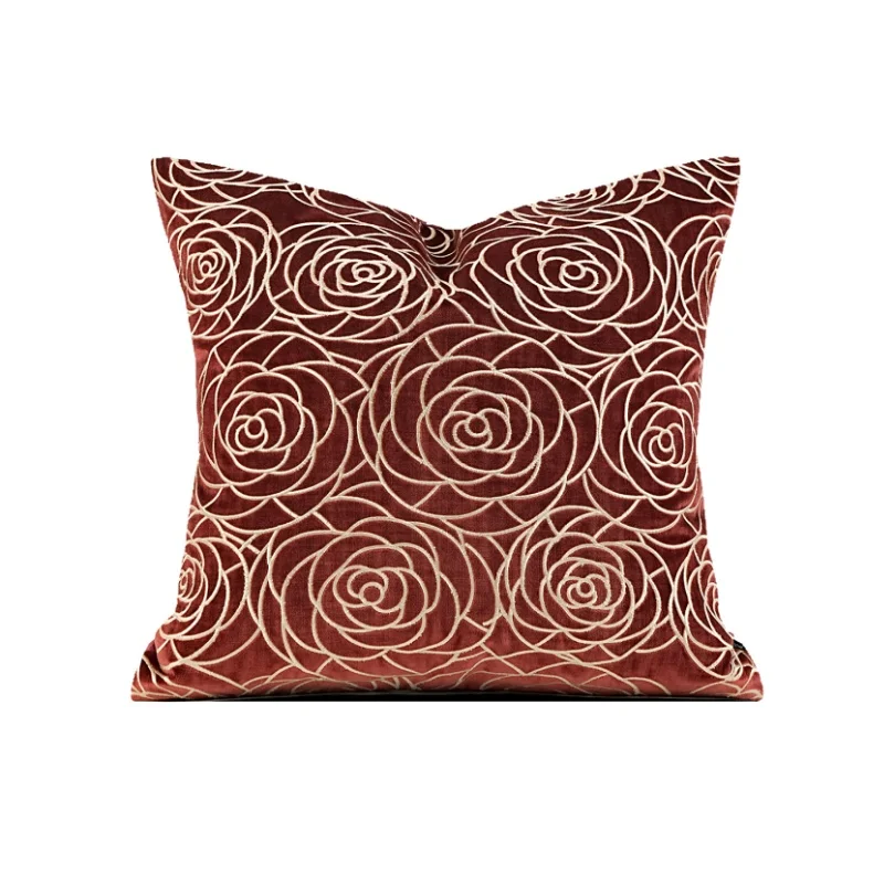 

Rose Embroidery Pillows Luxury Wine Red Color Cushion Case Gold Flora Decorative Pillow Cover For Sofa Chair Home Decorations