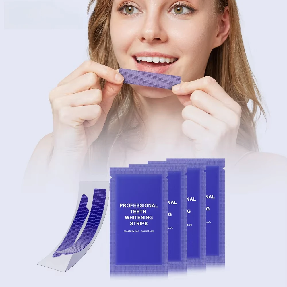 MOQ 5 Boxes,14 Pairs 28 Strips Per Box, 2025 Certified Private Label 5D Purple Dentas Strips, Organic Dentas Strips for Home Use
