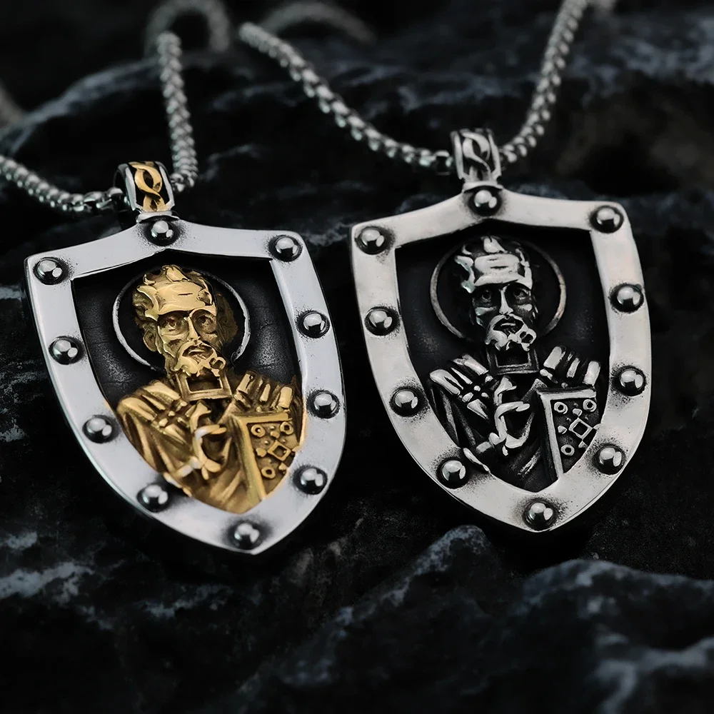 Saint Nicholas Protects American Pendant Men's Fashion Europe and America Popular Titanium Steel Pendant Necklace Jewelry