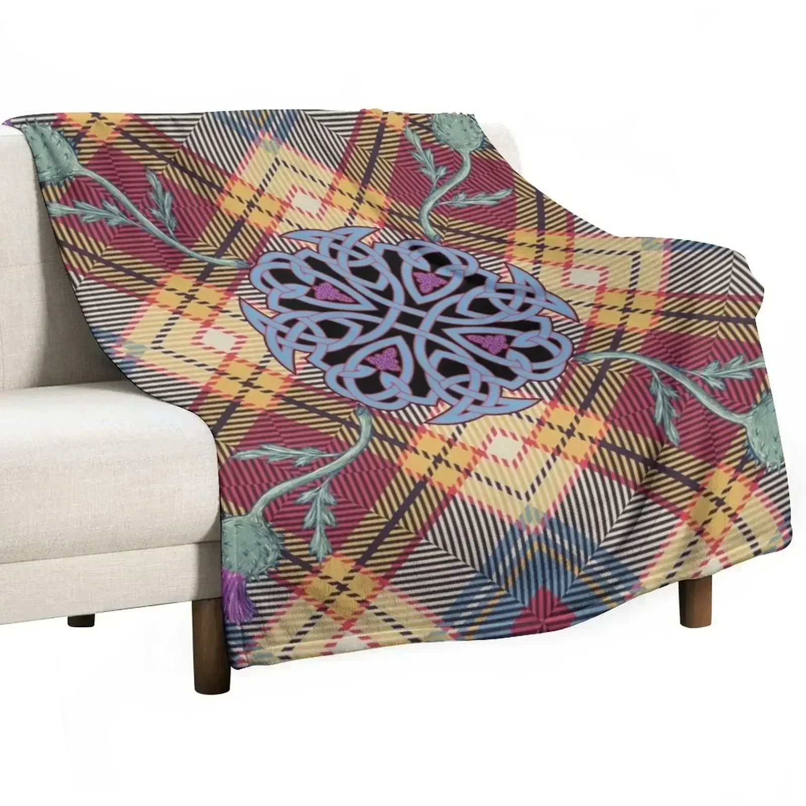 Scottish Thistle Tartan Throw Blanket manga Retros Winter beds Blankets