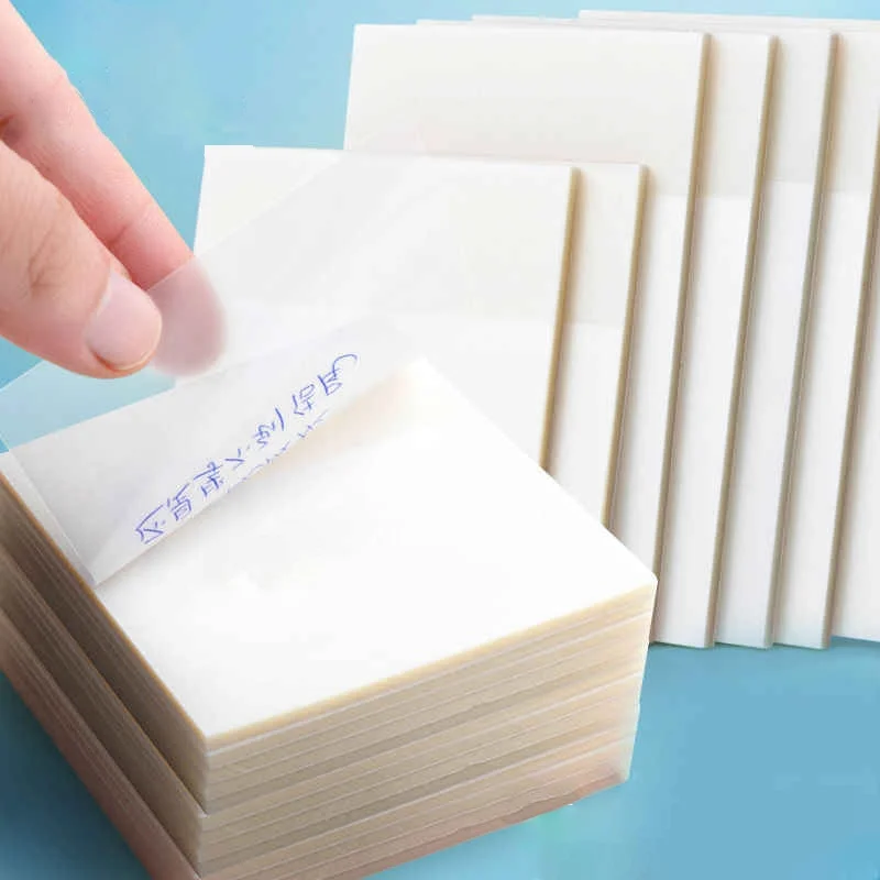 

50pcs PET Transparent Matte Sticky Notes Stickers Waterproof Posted Paper Fluorescence Notepad School Stationery Office Supplies