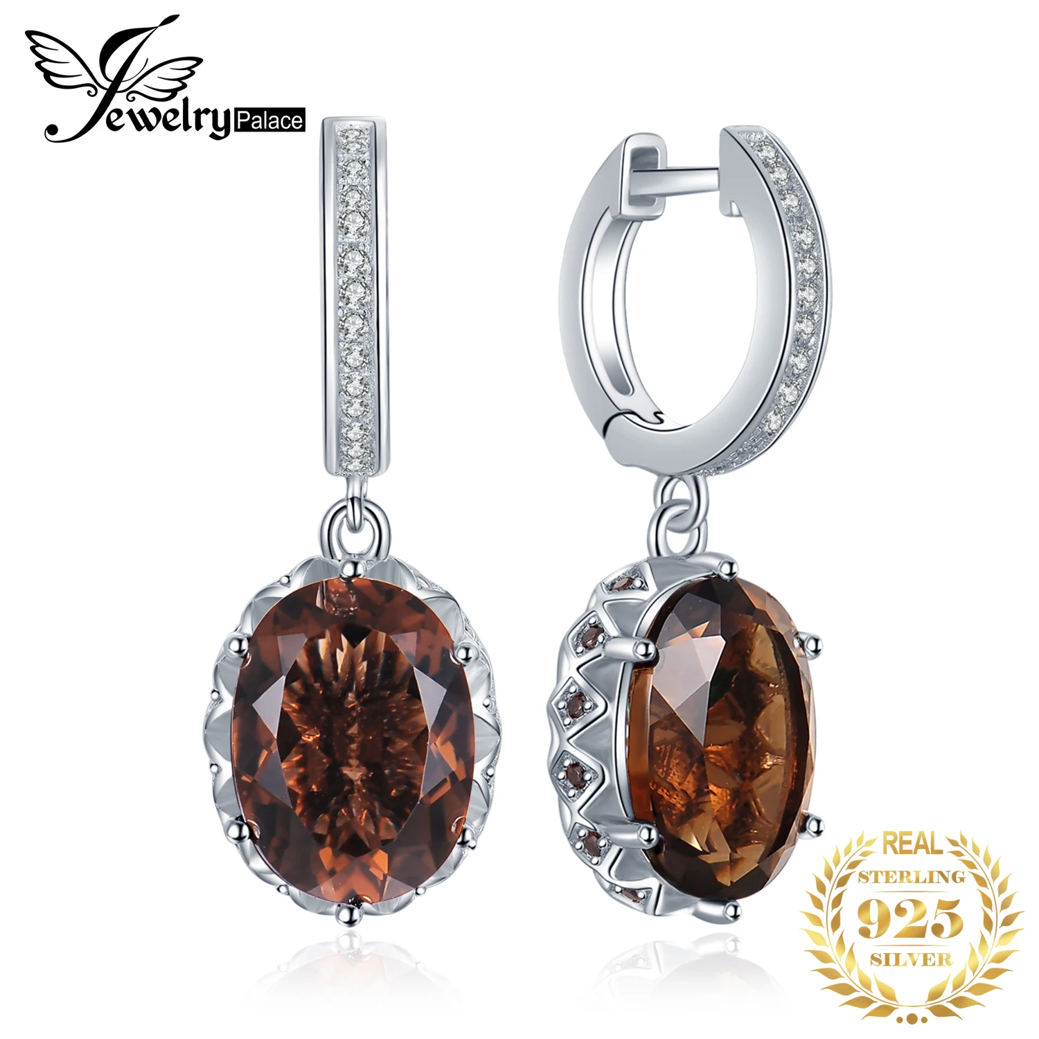 JewelryPalace duże 7ct oryginalna Smoky Quartz 925 Sterling Silver wiszące kolczyki dla kobiet oświadczenie Gemstone kolczyki