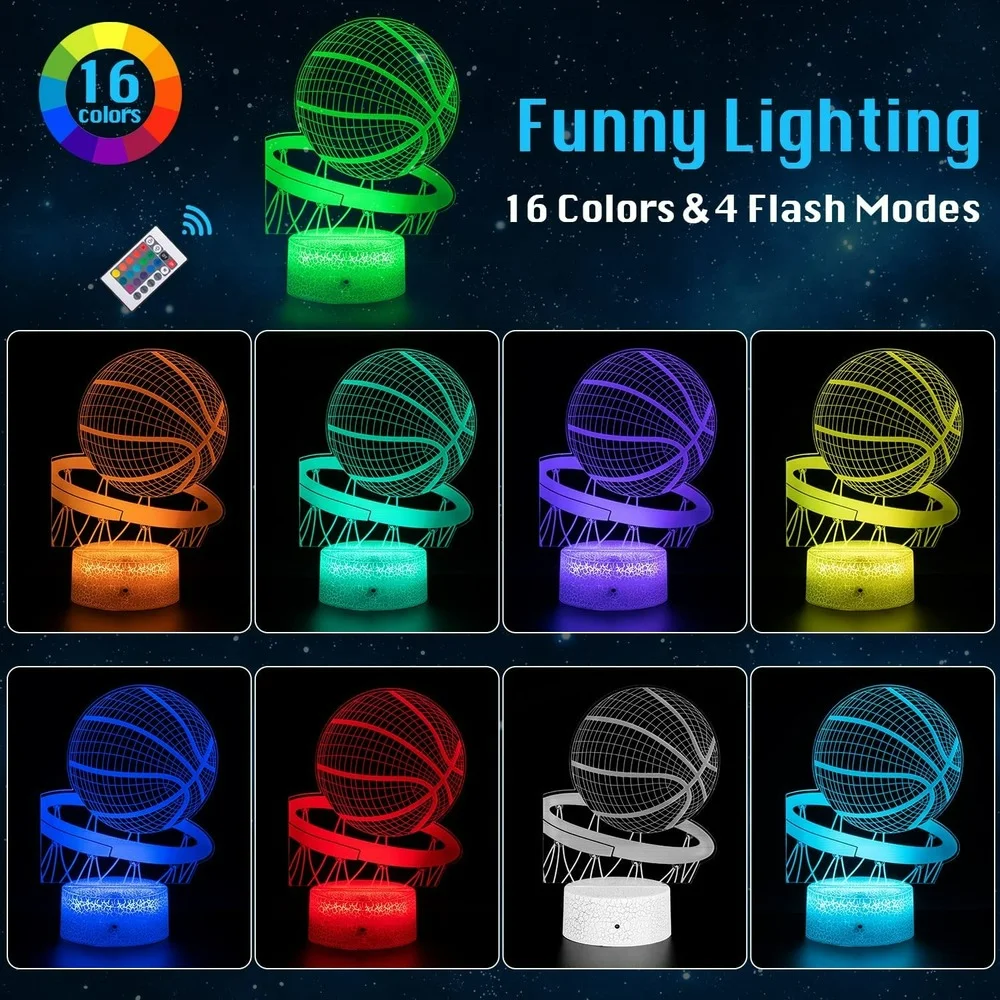 Basketball Night Light for Kids Bedroom Decoration 7 Colors Changing Touch USB Bedside Lamp Christmas Birthday Gift for Boys