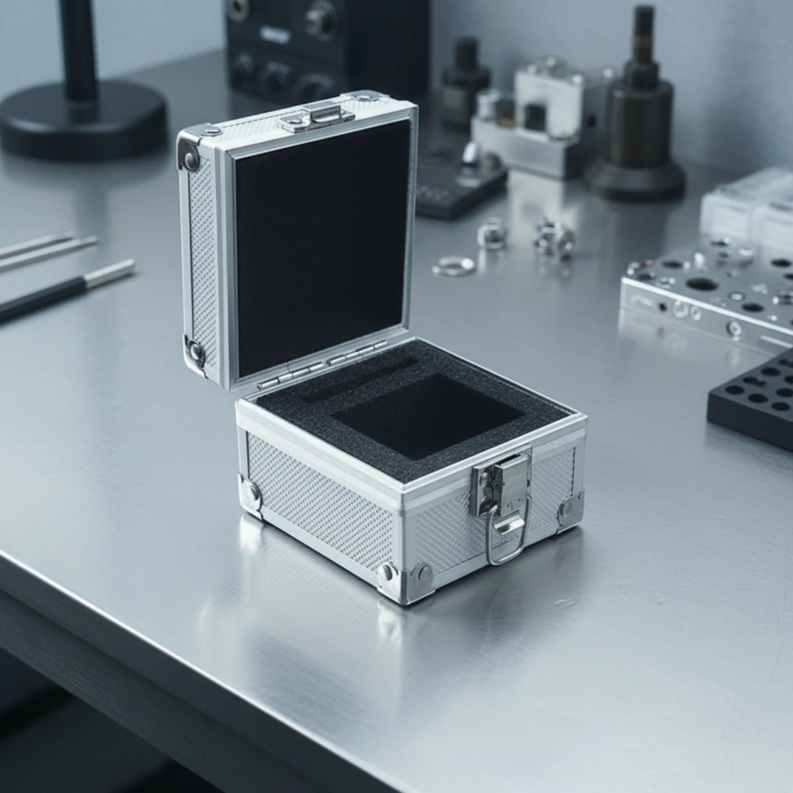Tabletop Display Box Compact Small Desktop Display Case with Latch Aluminum Frame Storage Case with Hinged Lid for Transport