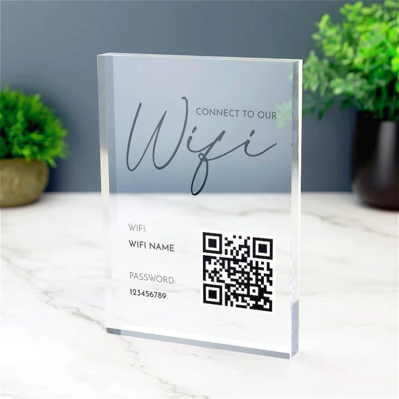 لوحة كتلة أكريليك واي فاي مع معلومات كلمة المرور ورمز الاستجابة السريعة مكتب مقهى متجر الإنترنت ضيف واي فاي كلمة المرور كتلة واي فاي