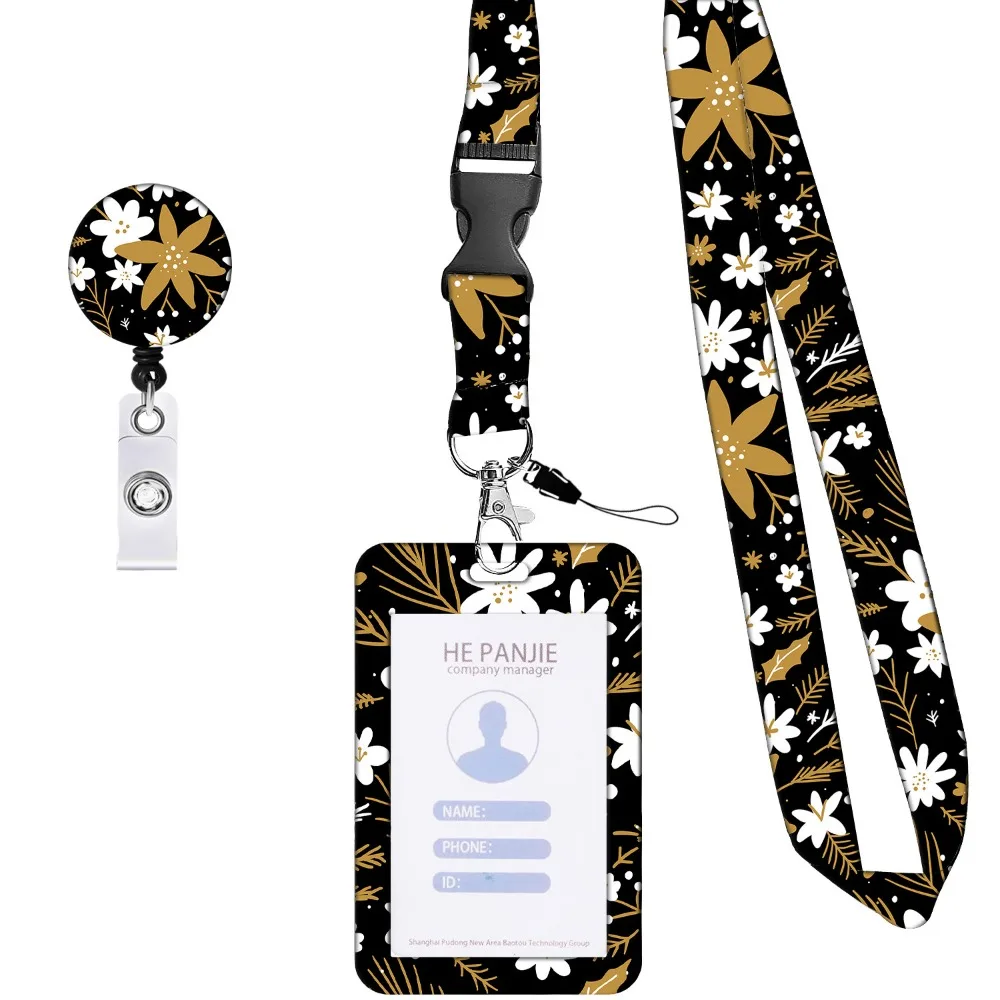 

Вращающийся на 360 градусов держатель рабочих карточек с цветком, 5 цветов, держатель для значка с цветочным принтом, ремешок для ожерелья, вертикальный