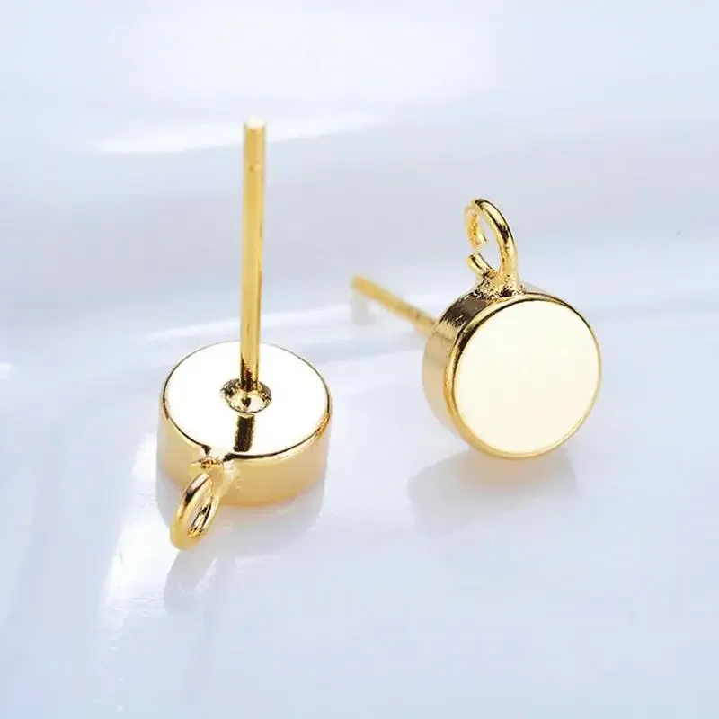 6MM 14K Gold Color Plated Brass Round Stud Earrings High Quality Jewelry Making Supplies Diy Accessories