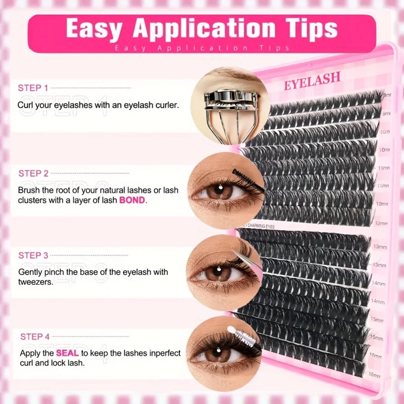 30/40/50/60/80/100D, 두께 9-16mm 핑크 래쉬 북 스타일 키트 D-컬 풀 볼륨 롱래스팅 플러피 & 위스피 볼드 속눈썹 연장