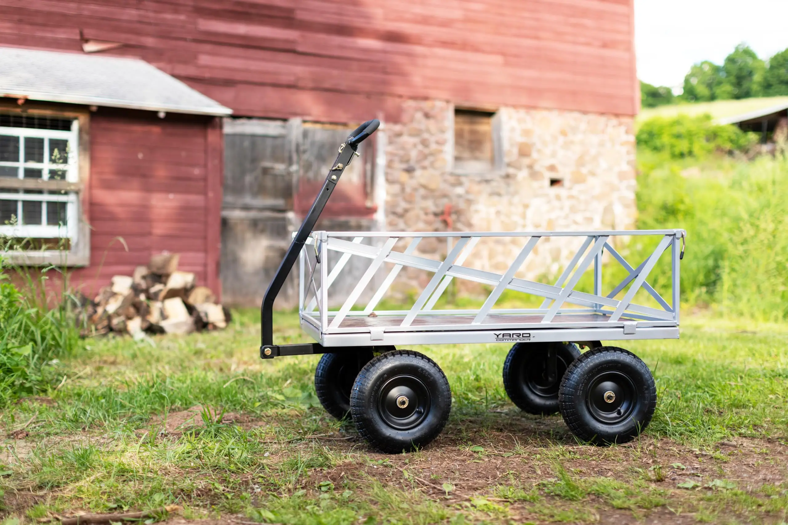 Yard er - Heavy Duty 1200lb Steel All Terrain Utility Cart, Garden Wagon, 9 cu ft Bed, Easy Assembly, Removable Side