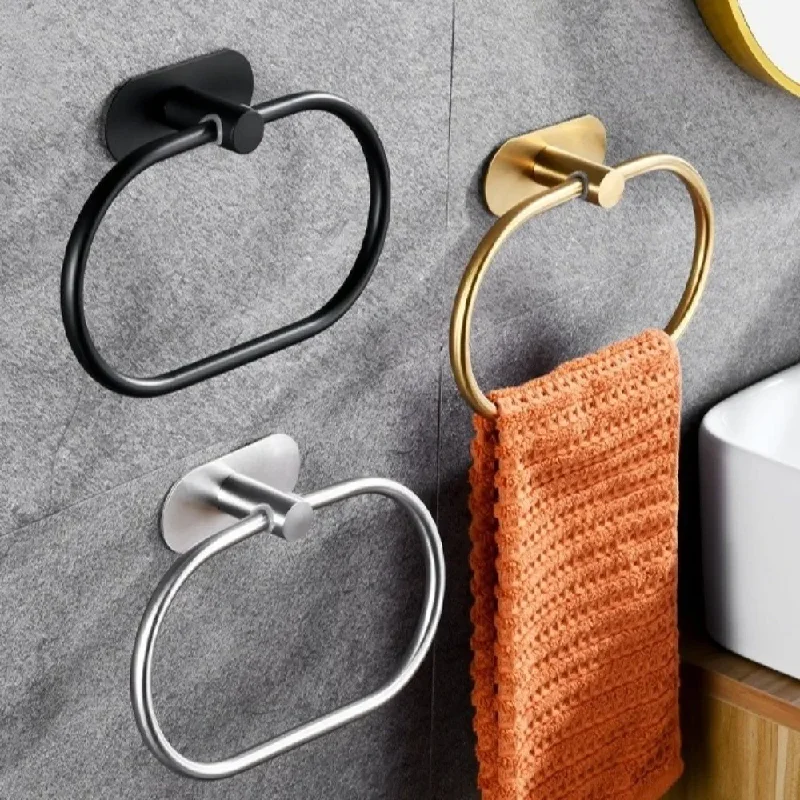 Stainless Steel Self-Adhesive Towel Holder Bathroom Towel Rack, Hand Towel Hanger Ring and Bar for Kitchen Storage  Accessories