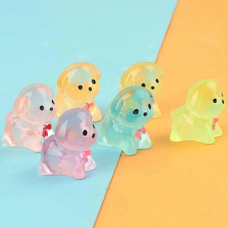 Luminous Kawaii Puppy Figurines Home Crafts Decor Lovely Dog Glow in The Night Fairy Garden Miniatures Doggy Desk Decoration