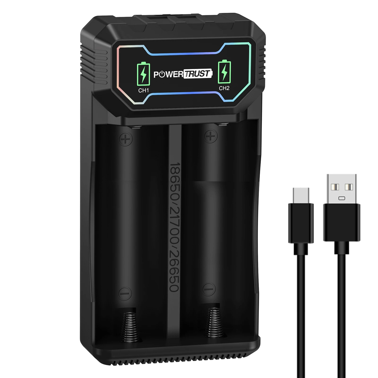 Li-ion 21700 Smart Battery Charger for 26650 18650 Battery LED Display USB Dual Charger