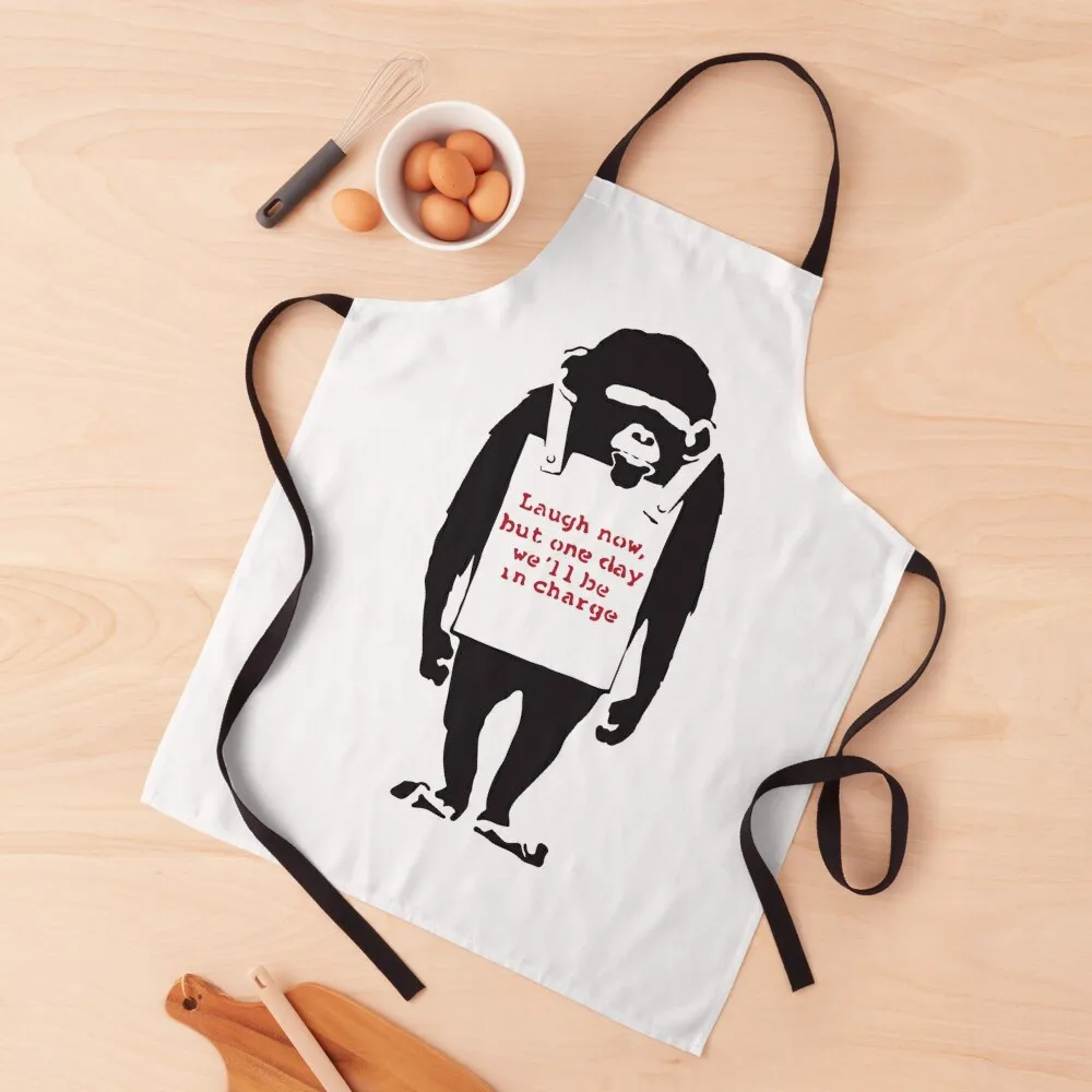 

Banksy Quote Monkey Chimpanze Laugh Now, but one day we'll be in charge Graffiti Street art with Banksy signature tag and Apron