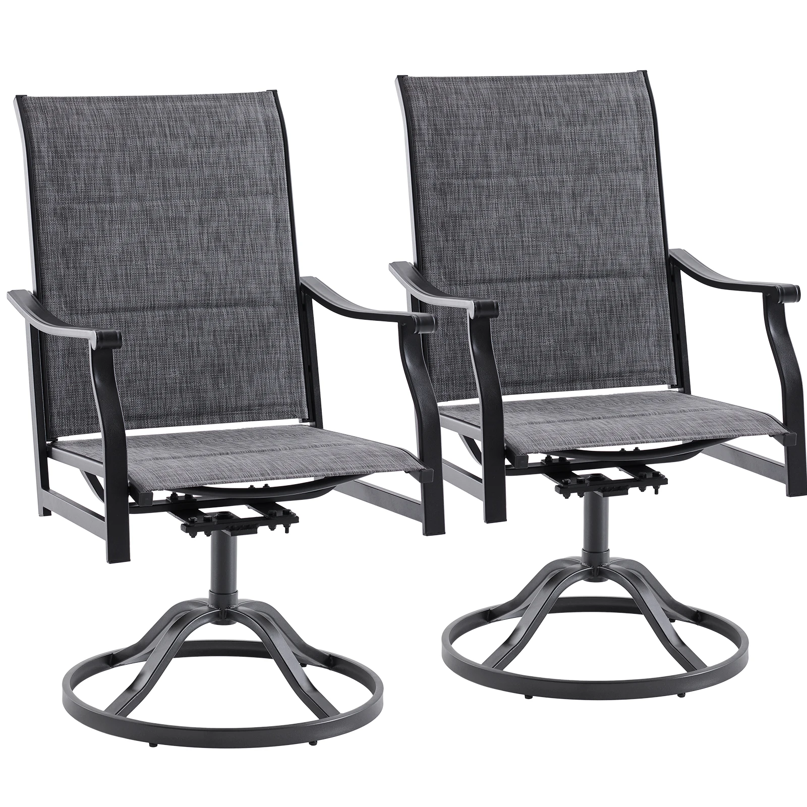 Farini 360° Swivel Outdoor Dining Chairs Set of 2, Patio Metal Paded Armchair with Textilene Fabric, All-Weather Resistant
