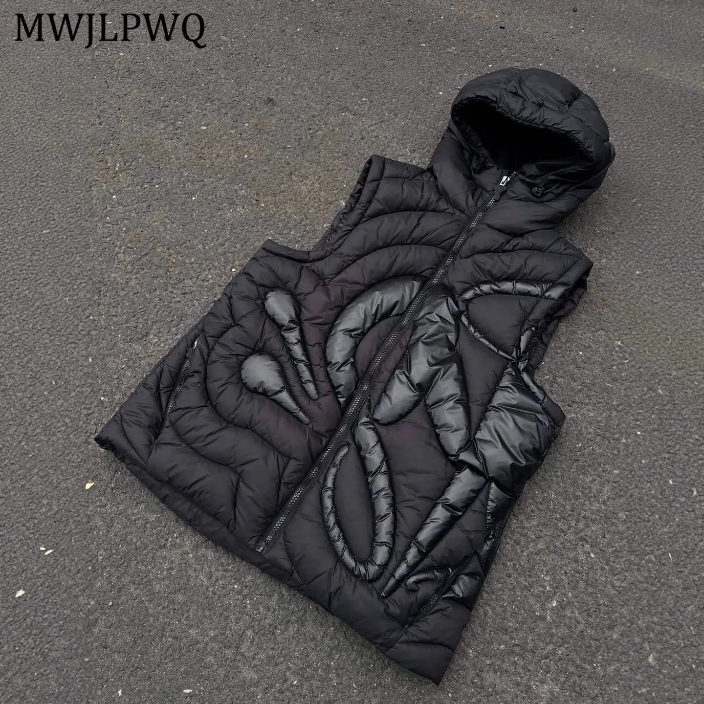 

MWJLPWQ осенне-зимний модный жилет с капюшоном, мужской уличный принт, свободные хлопковые пальто унисекс без рукавов, новинка 11524