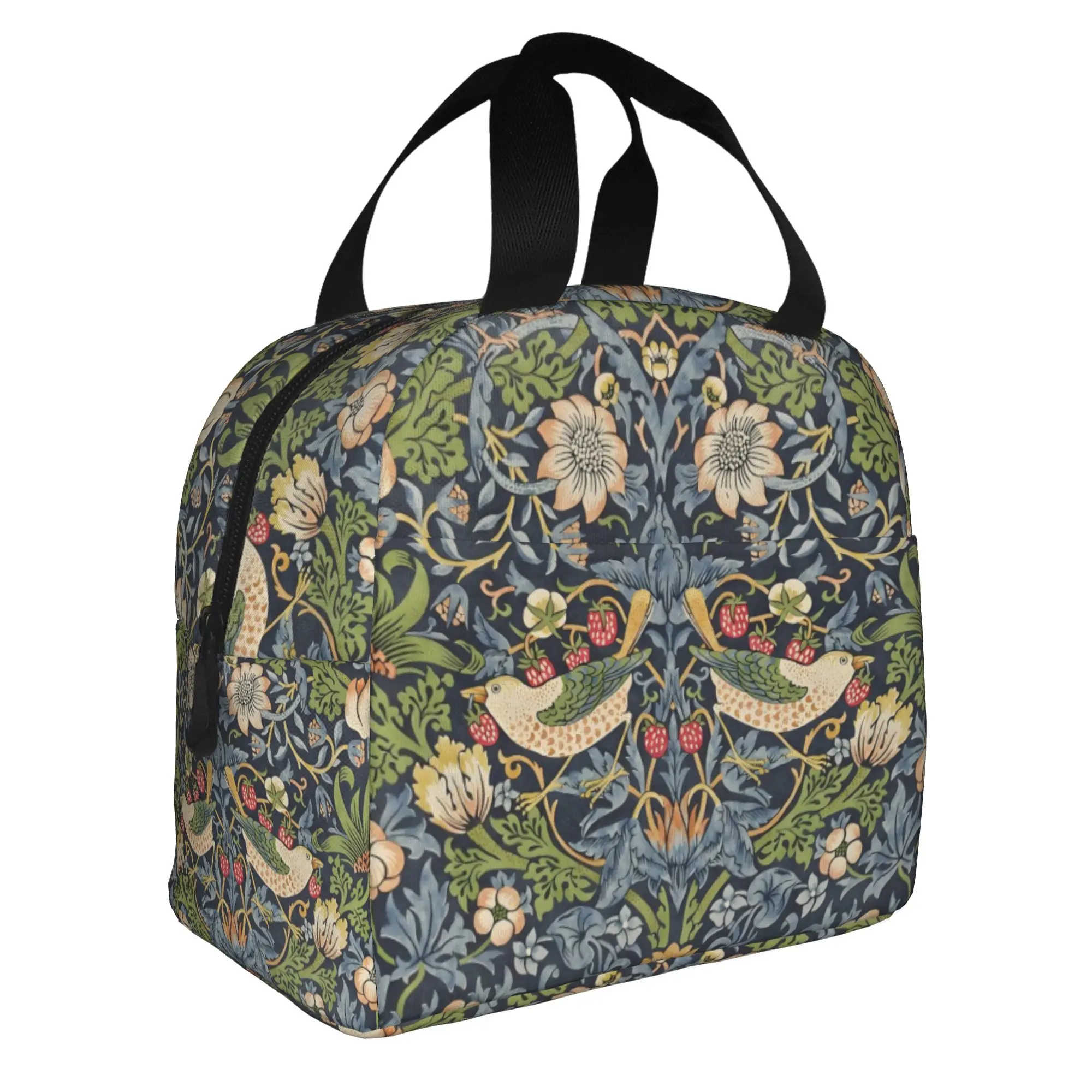 William Morris Insulated Lunch Bag for Women Waterproof Floral Textile Pattern Cooler Thermal Bento Box Beach Camping Travel