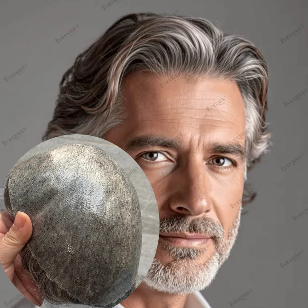Undetectable 30mm Wavy Super Natural Human Hair Age Men's Toupee Salt&Pepper 1B30 1B50 1B80 Long Last Strong Skin Base Prosthesi