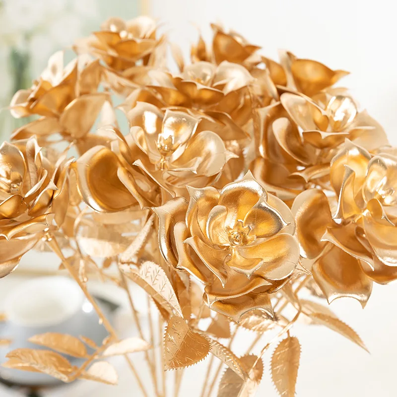 Luxurious Home Decoration Charming Elegant High-Quality Plated Rose Romantic Artificial Flower for Anniversary Gift