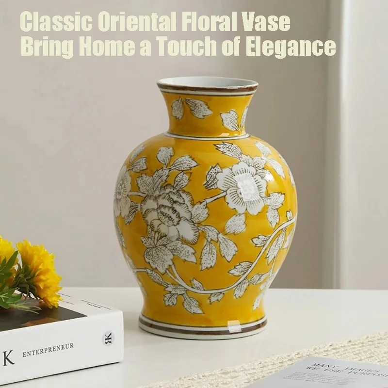 Oriental Floral Ceramic Vase · 5 Colors · Vintage Chinese Style · Elegant Home Decor · Gift for Living Room Table