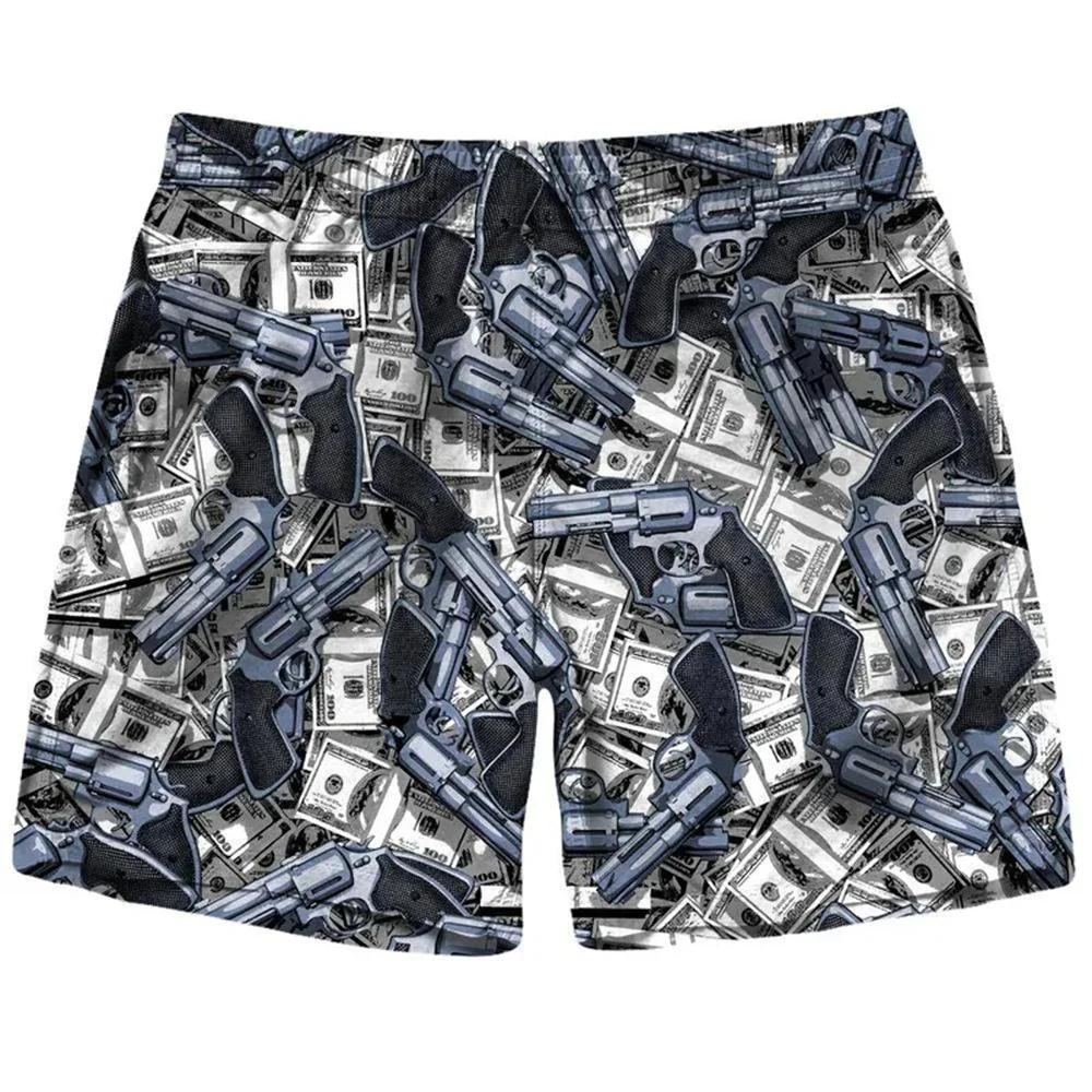 2024 New Gothic Men's Beach Pants 3D Printed Dollar Human Skeleton Shorts Trendy Street Outdoor Breathable Sports Board Shorts