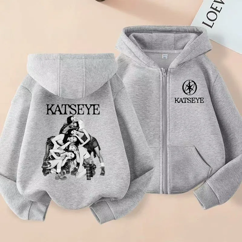 Fashion K POP K-KATSEYE Thin Jacket Cute Printed Coat Girls Sports Clothe Outdoor Workout Casual Top Trendy Birthday Kids Gifts