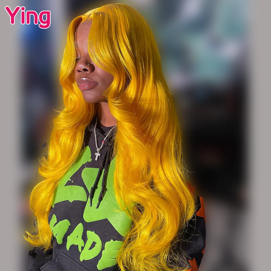 

Ying Hair Hot Orange Colored Body Wave Peruvian Remy 13x6 Lace Front Human Hair Wigs Blonde 13x4 Lace Frontal Wig PrePlucked