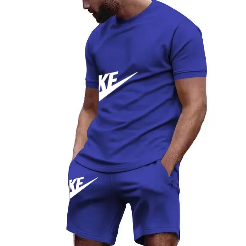 

Летняя мужская спортивная одежда, футболка с короткими рукавами + спортивные шорты, быстросохнущий, дышащий и крутой комплект для фитнеса, модный тренировочный комплект