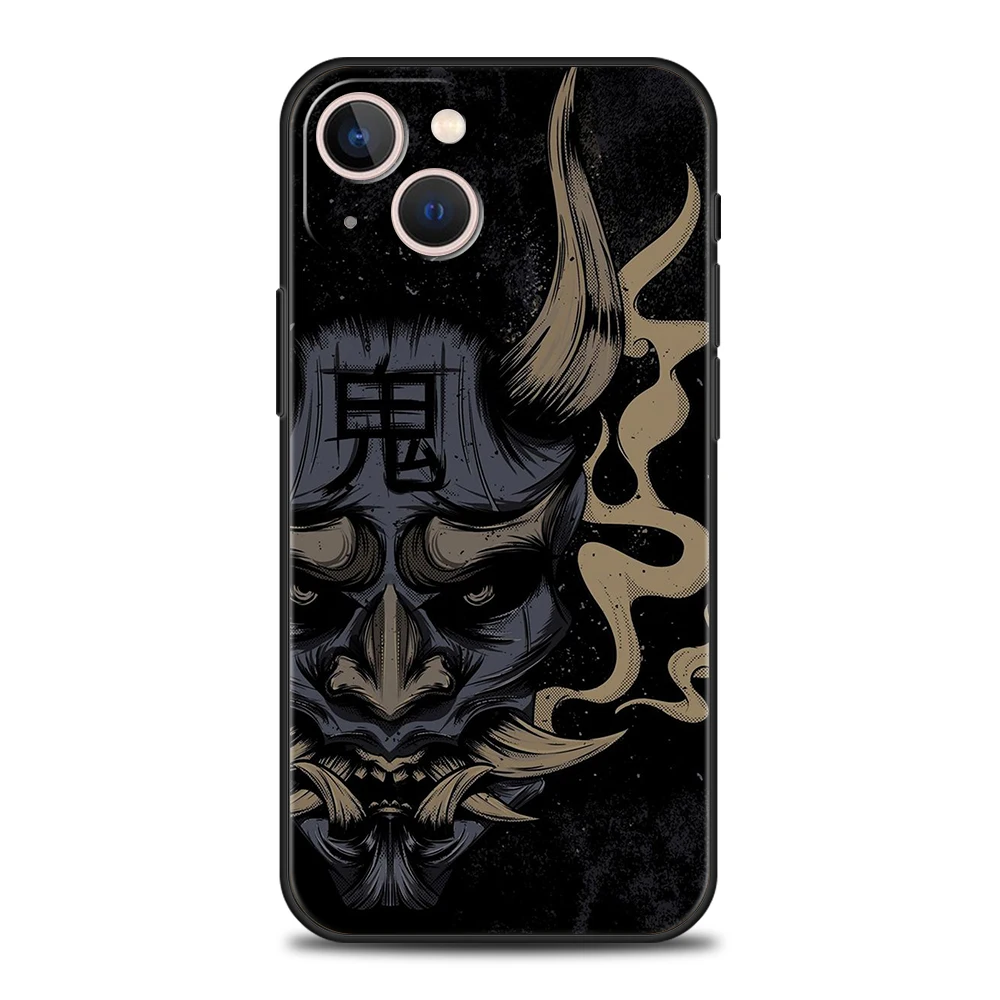Japan Samurai Oni Mask Phone Case for iPhone 16 15 14 13 12 Pro Max 11 Pro Max 7 8 Plus XS XR Shockproof Silicone Soft Shell Bag – Detail 2