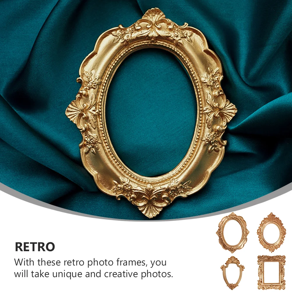 5 Pcs Mini Photo Frame Gold Picture Frames Vintage Decor Oval Rectangle