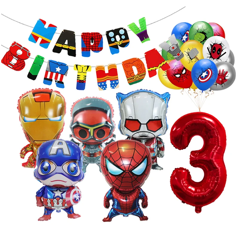 Avenger Balloon Birthday Party Decoration Aluminum Foil Balloons Event Supplies Super Hero Disposable Tableware Backdrop Banner