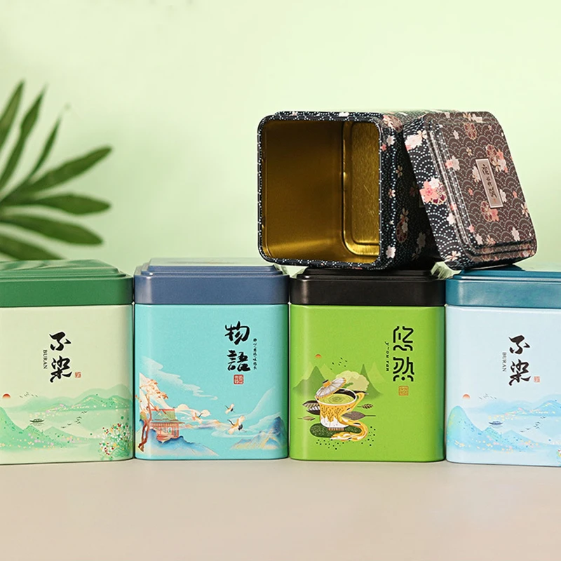 Mini Square Tinplate Storage Box Sealed Tea Caddy Small Coffee Jar Tea Leaves Container Cans Small Spices Storage Boxes