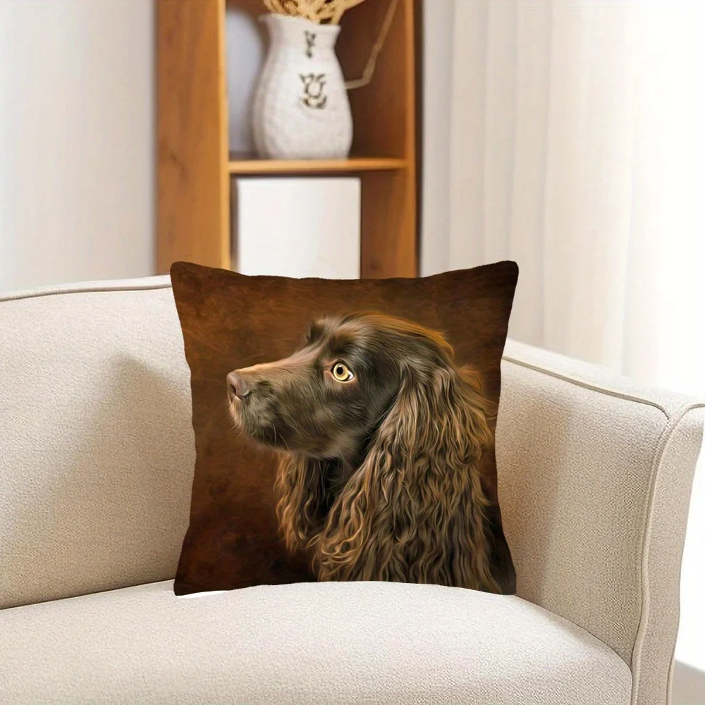 Cocker Spaniel Dog Pattern Decorative Pillowcase, Realistic Pet Portrait Cushion Cover for Sofa Home Living Room Decor