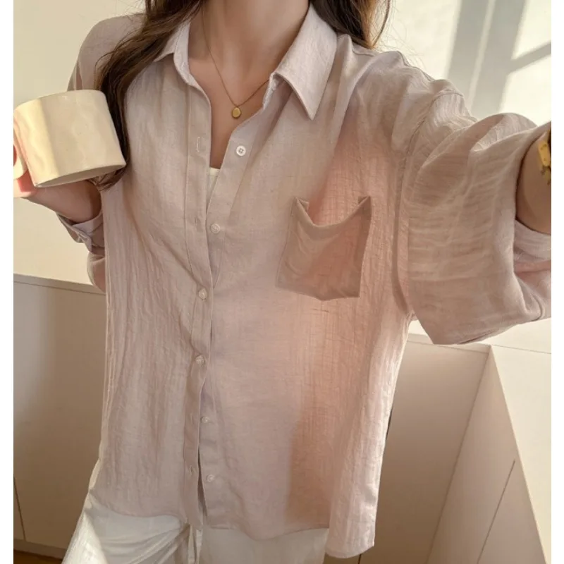 Women's Shirts Linen Summer Sun-protective Clothing Light Luxury and High-end Feel Long-sleeved Thin Solid-color Loose Outerwear