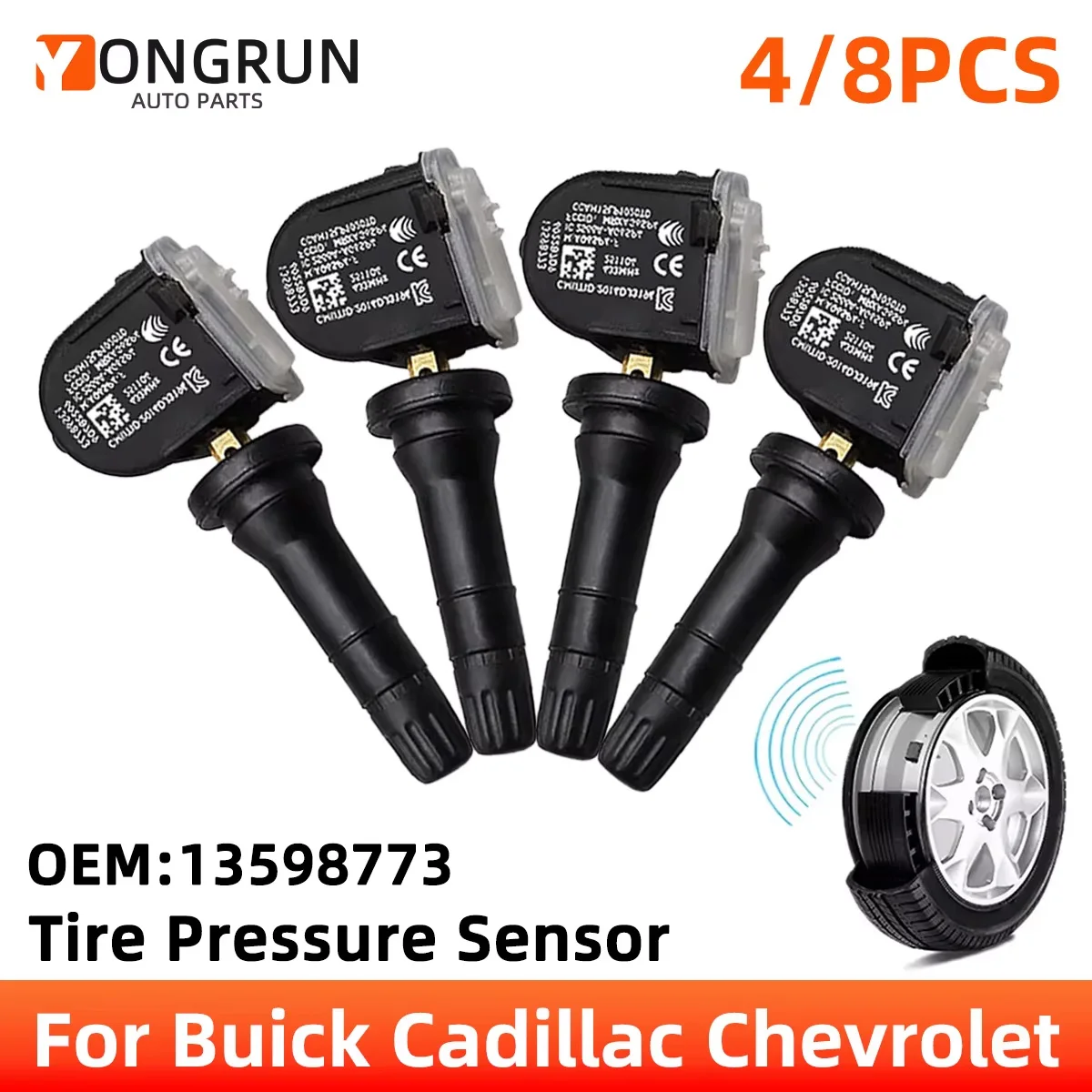 

Система мониторинга давления в шинах YONGRUN, 4/8 шт., 13598773, подходит для Buick, Cadillac, Chevrolet, GMC, автомобильные запчасти