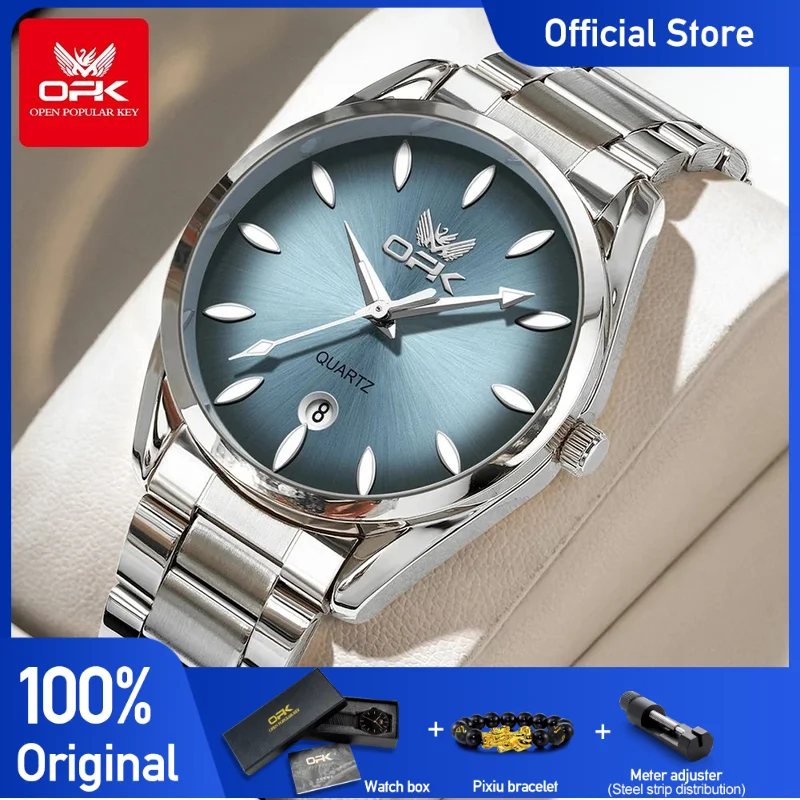 OPK 6038 Mens Watch Original Quartz Watch Waterproof Luminous Stainleess Steel Watches For Man Automatic Date Watch With Box