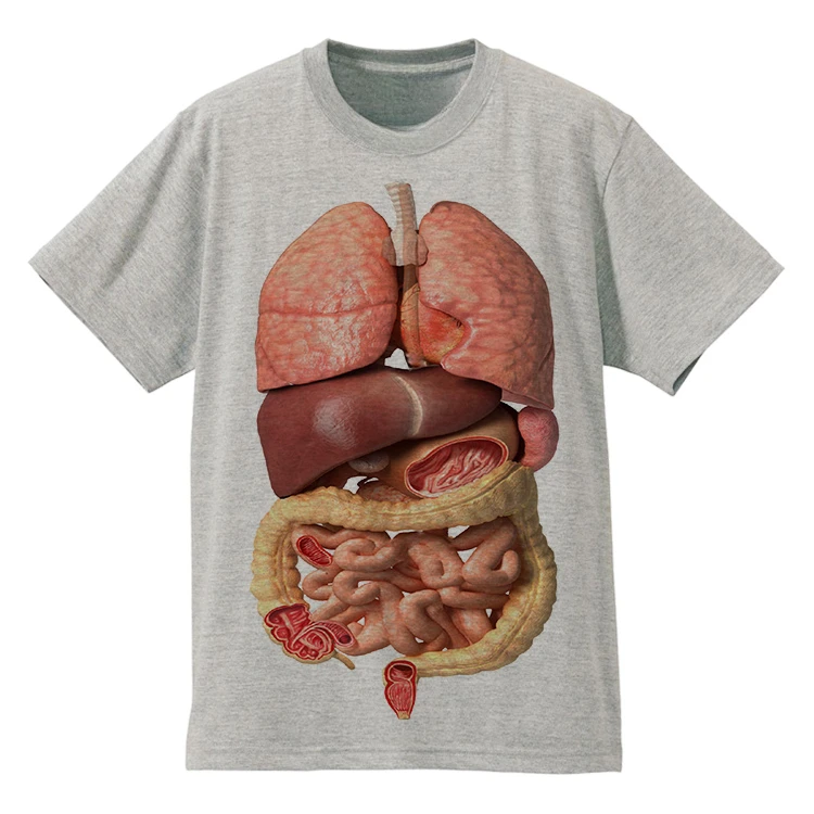 Spoof Heavy Taste Horror Bloody Human Anatomy Organs Viscera Alternative Cotton Printed Short-sleeve T-shirt Spoof Essential