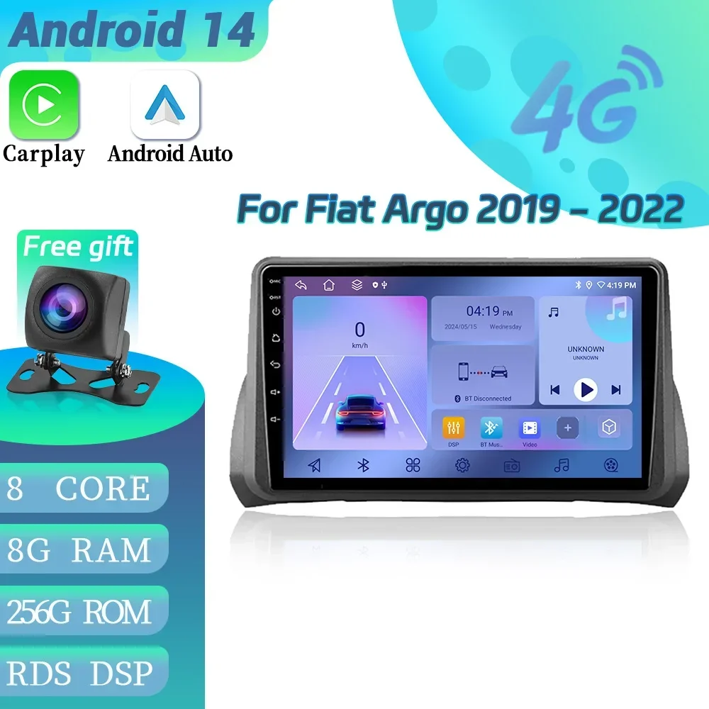 Car Radio Android 14 For Fiat Argo 2019-2022 Multimedia Stereo Bluetooth Navigation 4G Wireless GPS Apple CarPlay Touch Screen