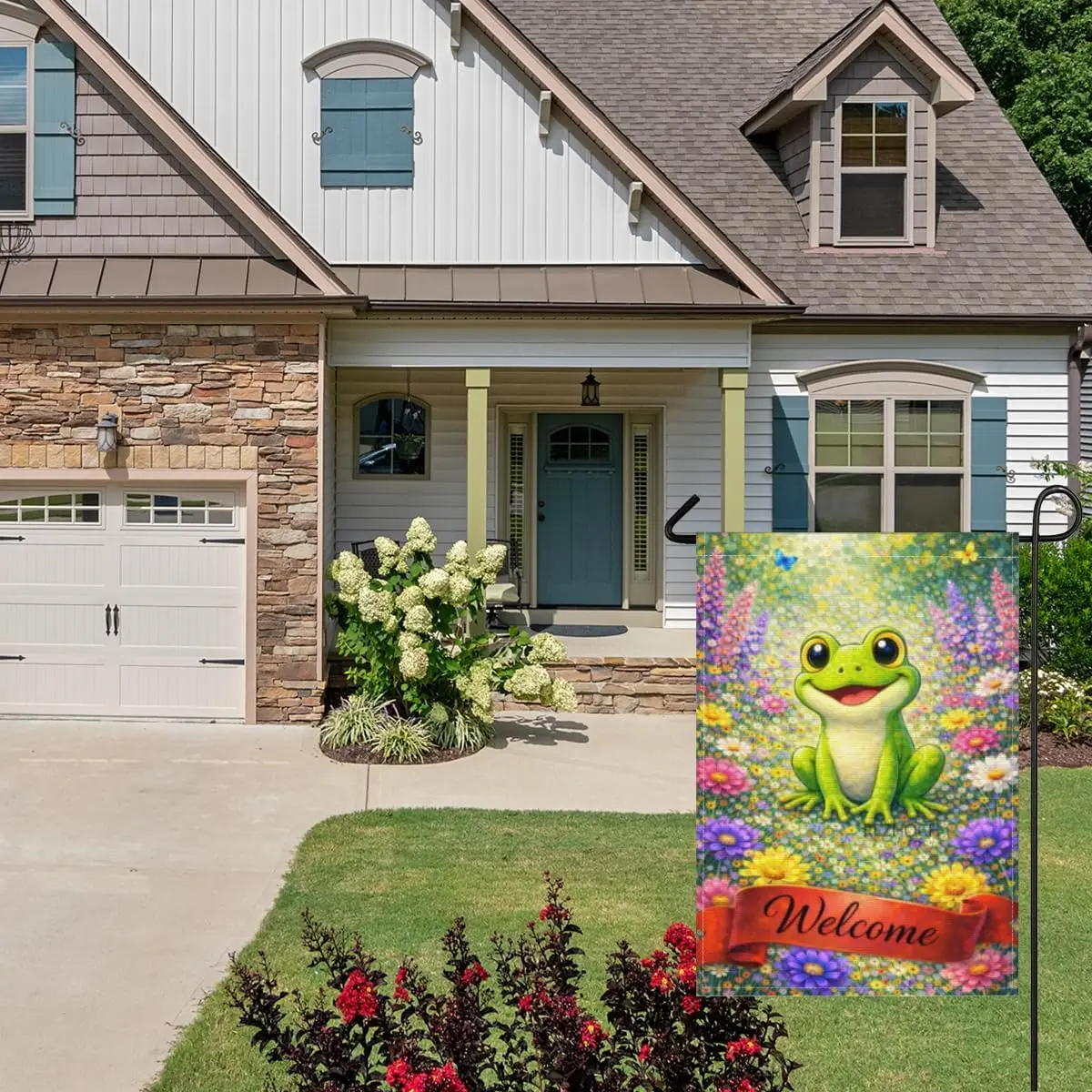 Welcome Garden Flag 28x40Inch,Cute Frog Colorful Flowers,Spring Summer Outdoor Yard Lawn Decor,Fun Animal Oil Painting Doubl MMZ