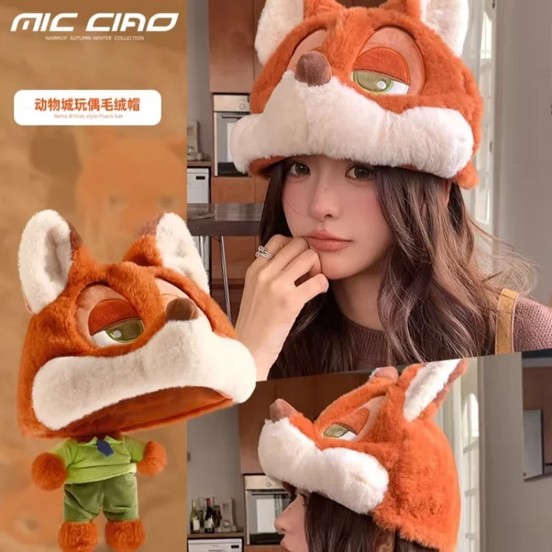 Zootopia Judy Nick Hoed Pluizige Softed Pop Winter Warmte Cap Cartoon Verstelbare Hoed Randapparatuur Speelgoed Accessoires Vriend Gift
