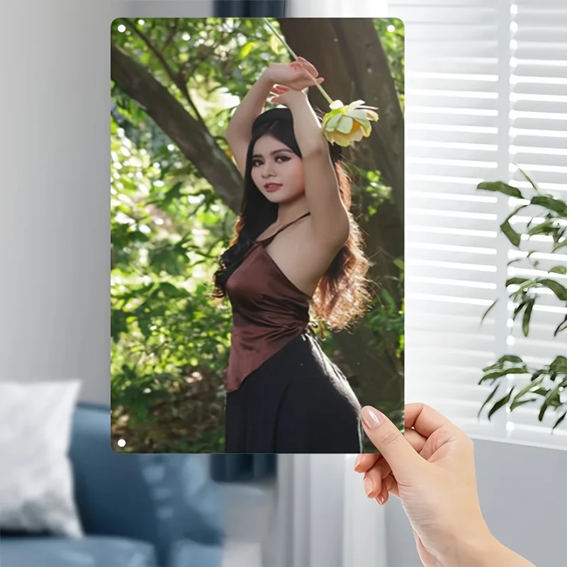 

Rustic Retro Advertising Sign for Home Decor，2D Flat, Metal Sign Plate - Elegant Female Dancer Poster with Floral Accent - Durab