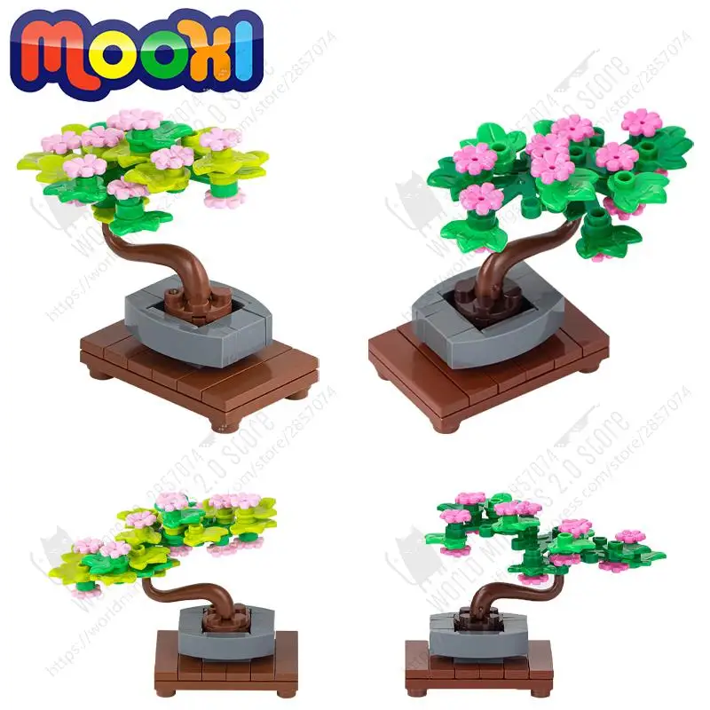 MOC0082 DIY Bonsai Buiding Blocks Creative City Series Flower Plant Potted Landscape Decoration Model Assemble MOC Toys For Kids