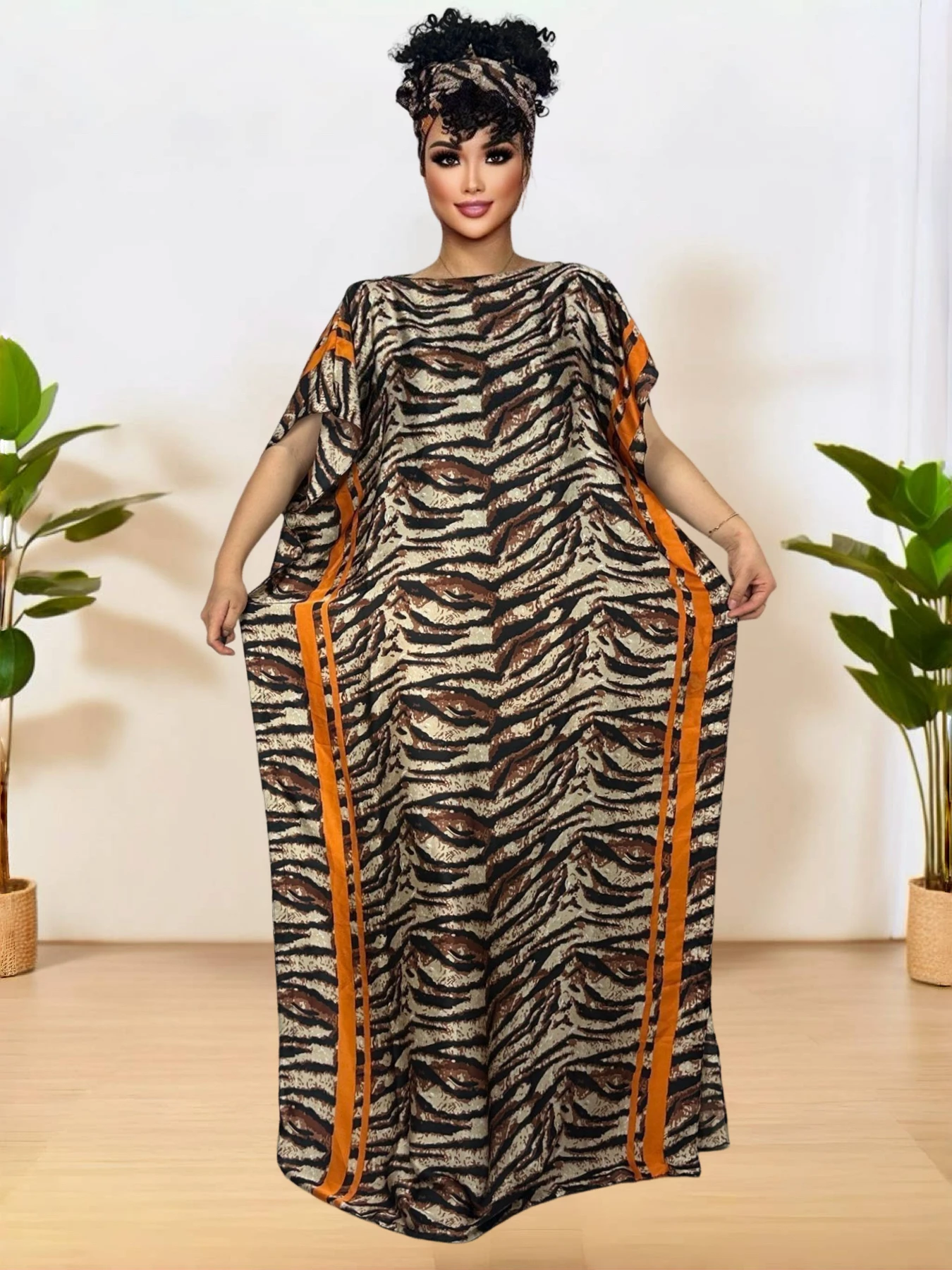 

Modest Kaftan Dress - Elegant Batwing Sleeve Loose Maxi Dress with Scarf Perfect for Casual and Formal Occasions