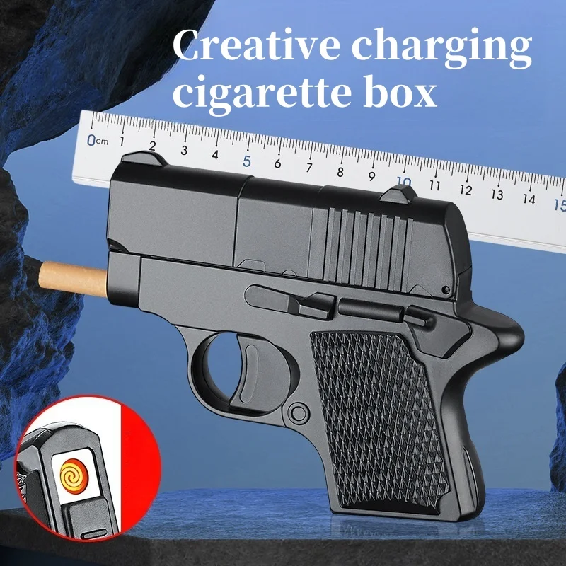 

Multi Functional One Click Gun Shaped Cigarette Box Cigarette Lighter Type-c Fast Charging Windproof Tungsten Wire Lighter