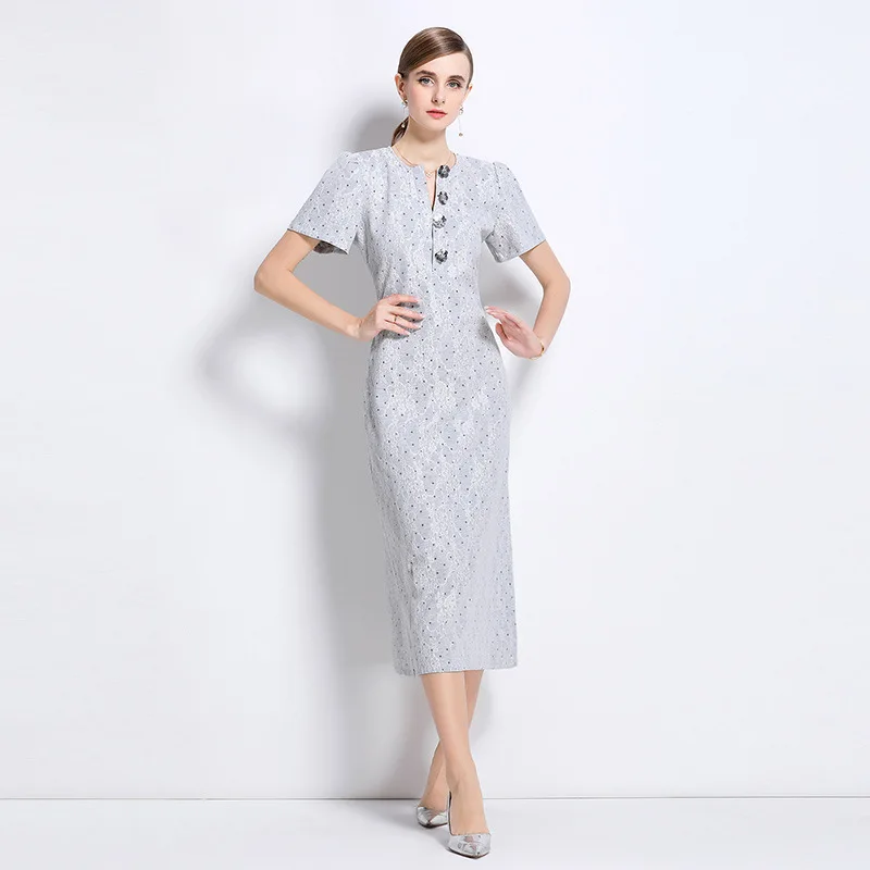 New V-ne Lace Midi Dr Heavy Embroidery Slimming Waist Bodycon Skirt ort Sve mid Waist Other Material Other Pattern