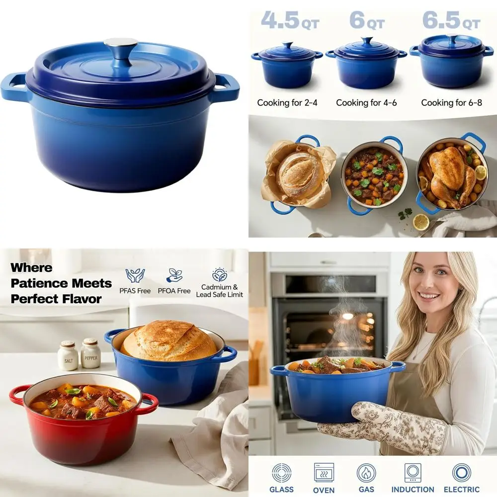 

Enameled Cast Iron Dutch Oven, 7 Quart, Non-Stick, Oven-Safe up to 500°F, Ideal for Baking Bread, Braising, Stews, and Roasting,