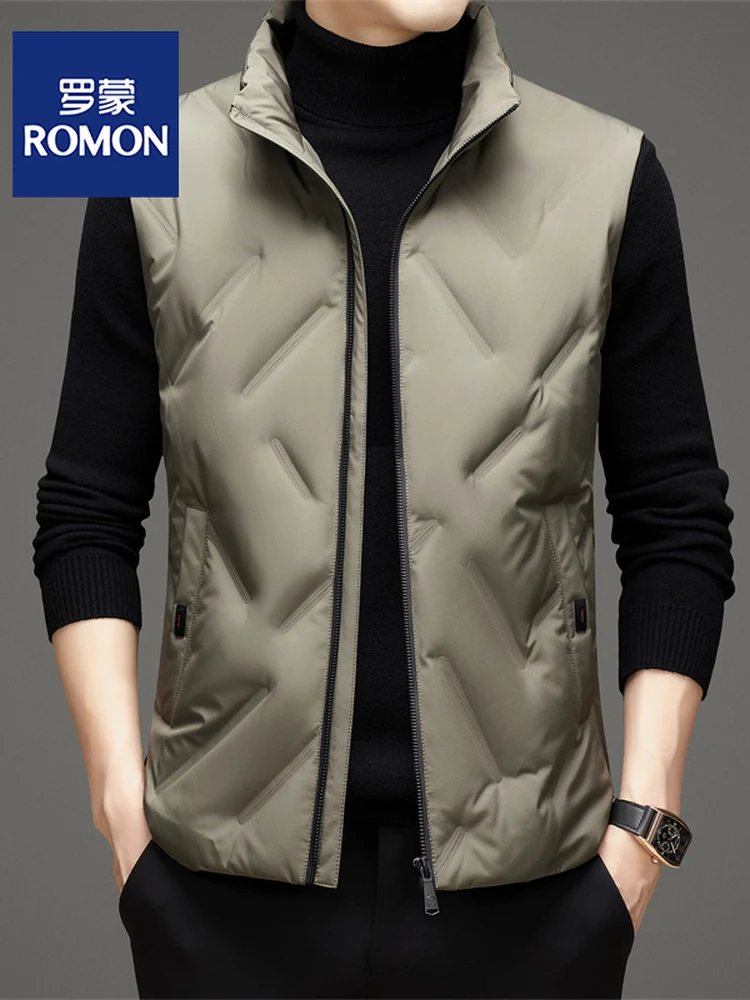 

Rn Men's down Vest 2025 Winter New Sle Casual Stand Collar Jaet Polyester Fiber White Du down Fill Youth Outerwear