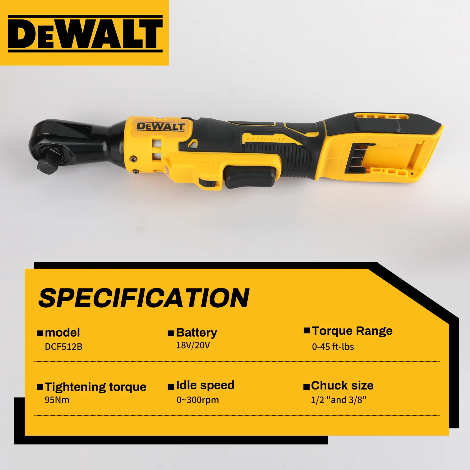

DEWALT DCF512B Шестеренчатый ключ 20 В 95 НмTorque0-300 об/мин Триггер с переменной скоростью для сверхмощного затяжки болтов в строительстве и мастерской