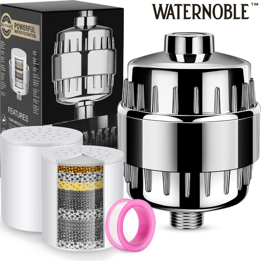 Waternoble 20-Stage Universal Shower Filter for Hard Water Removes Chlorine Fluoride Heavy Metals & Bad Smell Improves Skin Hair