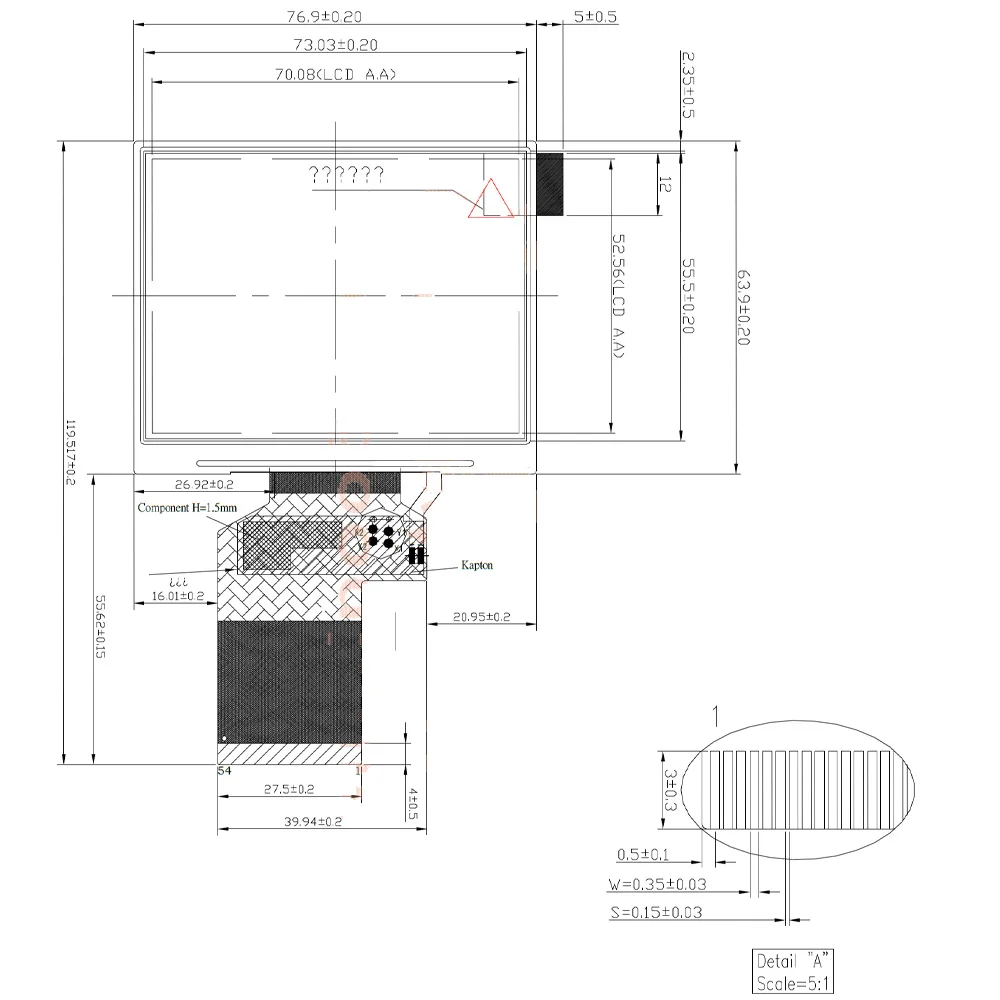 3.5 Inch TFT LCD Display Module for GPS Camcorder 54Pin RGB 320*240 LQ035NC111 121 211 LCD Screen 0.5MM Plug In Interface
