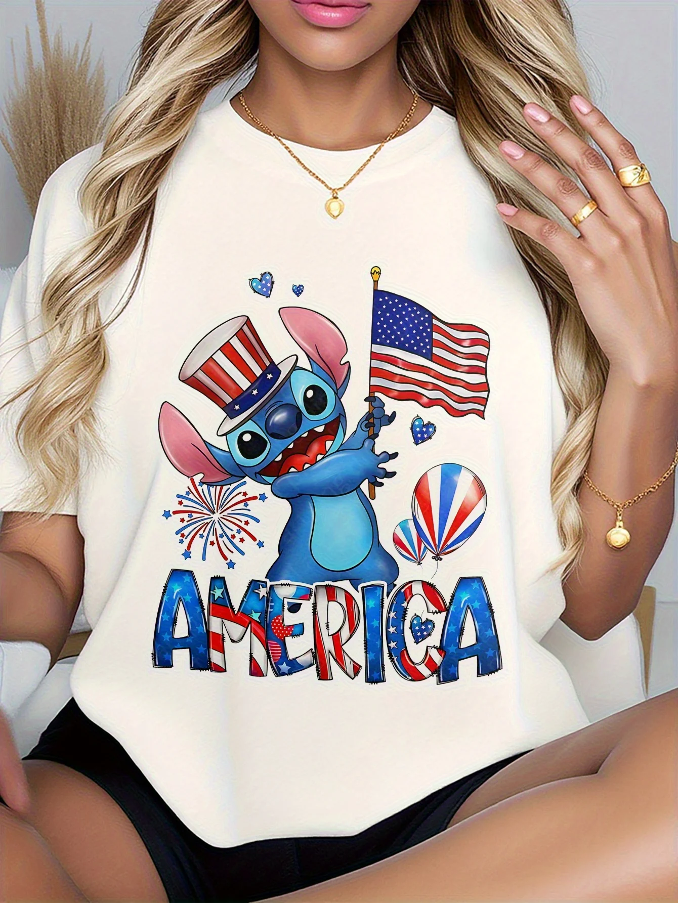 Steve IP Camiseta de algodón puro para mujer, talla grande, Día del Patriota de Estados Unidos, 4 de julio, atuendo del Festival, celebración del Día de la victoria